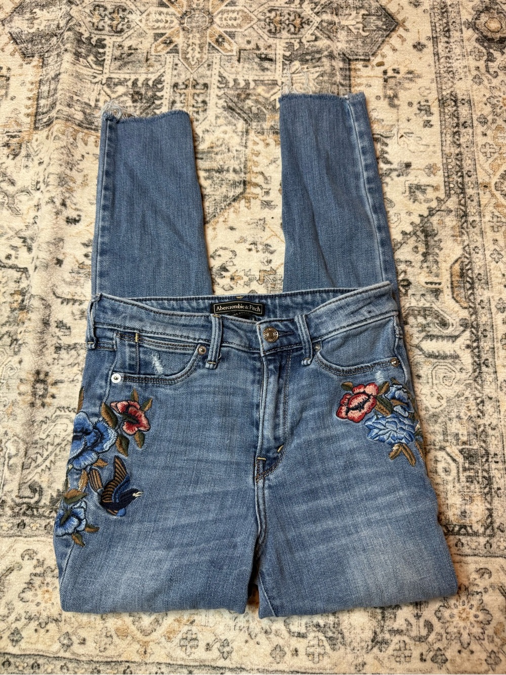 Abercrombie & Fitch Light Blue Skinny Jeans with Floral Embroidery